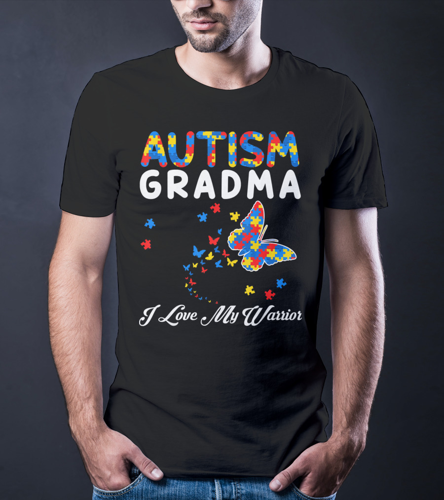 Autism Grandma I Love My Warrior Butterfly Puzzle T-Shirt