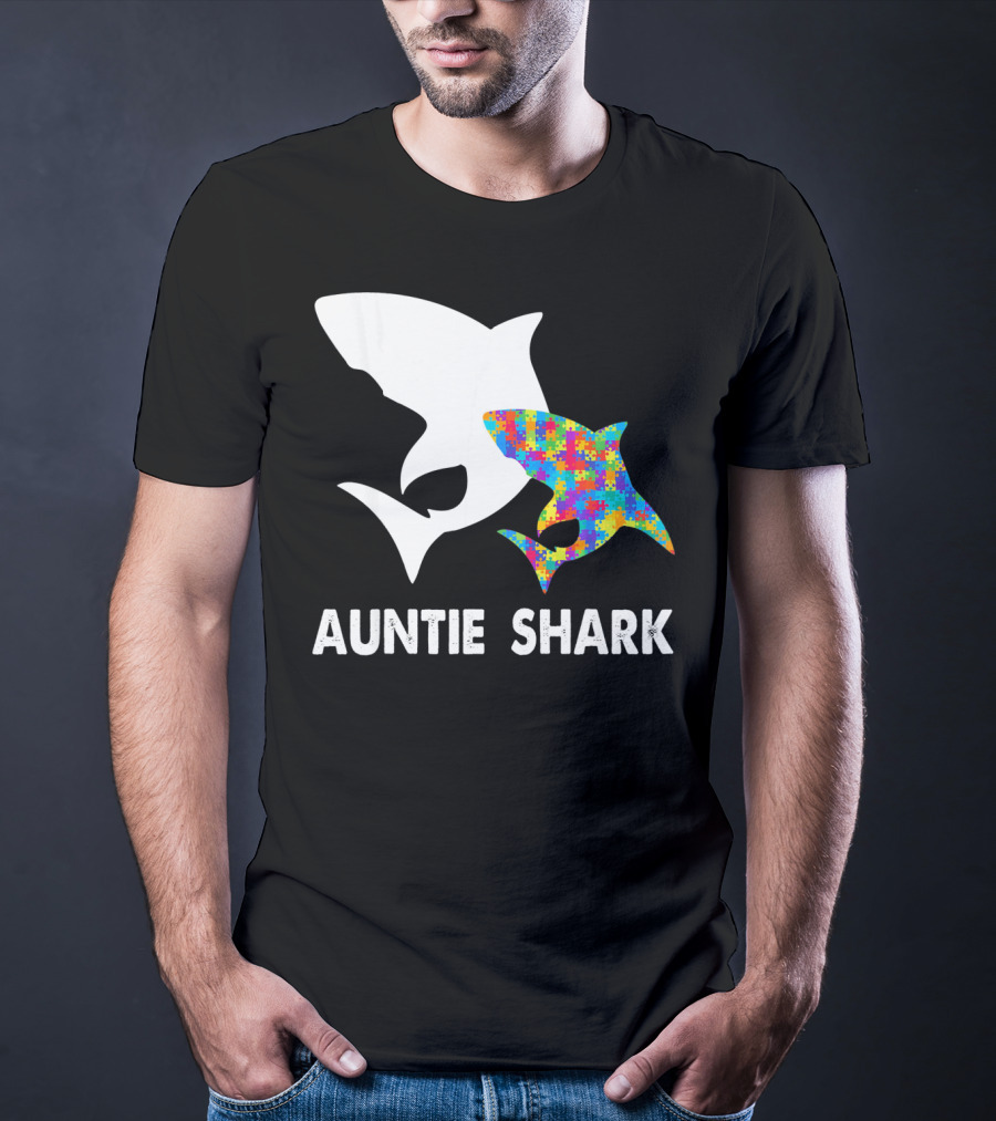Auntie Shark Autism Puzzle Piece Warrior T-Shirt