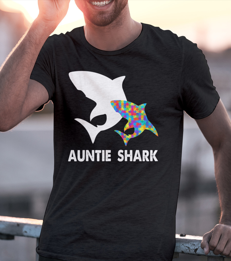 Auntie Shark Autism Puzzle Piece Warrior T-Shirt
