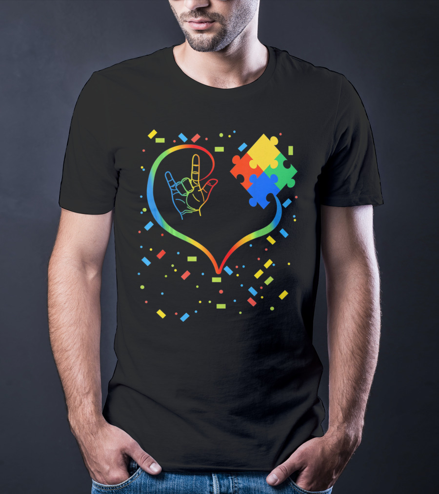 Autism Awareness Special Ed Teacher ASL Heart Puzzle T-Shirt