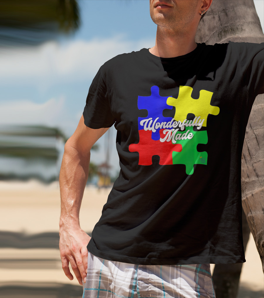 Wonderfully Made Autism Awareness Puzzle Pieces T-Shirt