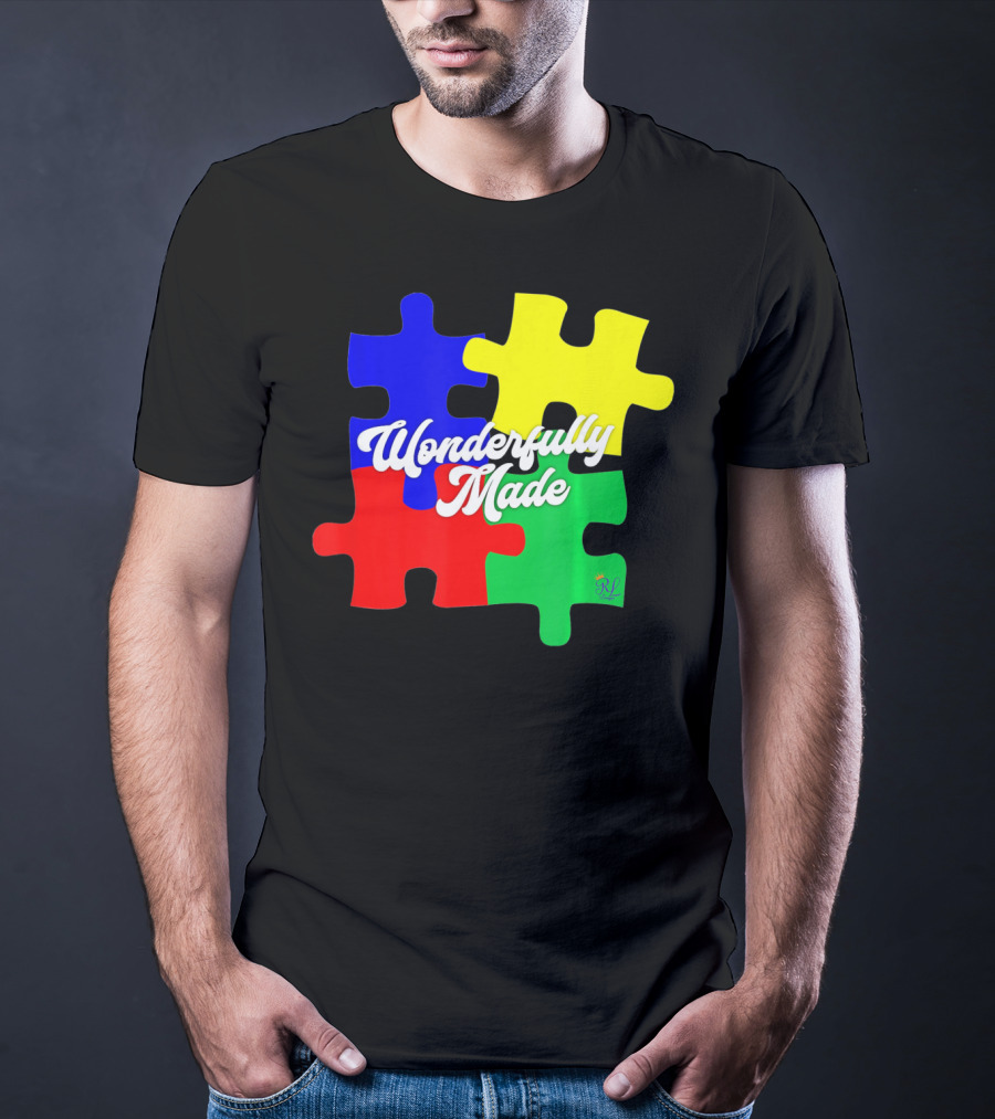 Wonderfully Made Autism Awareness Puzzle Pieces T-Shirt