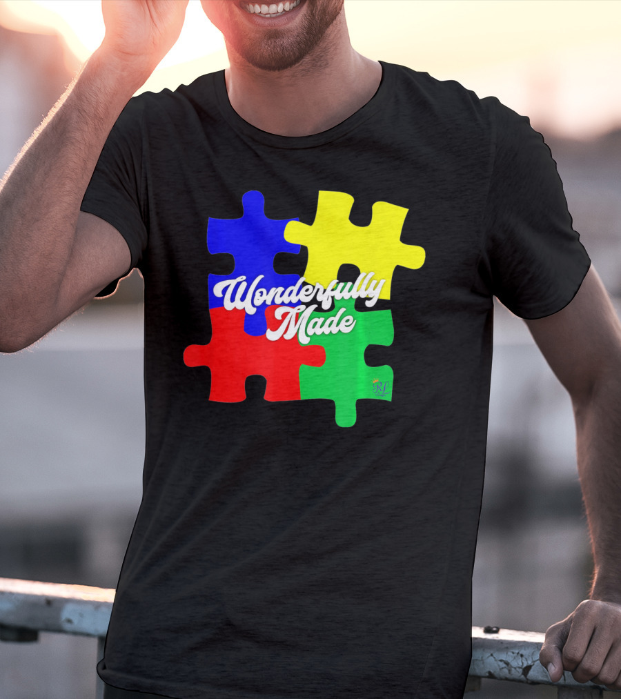 Wonderfully Made Autism Awareness Puzzle Pieces T-Shirt