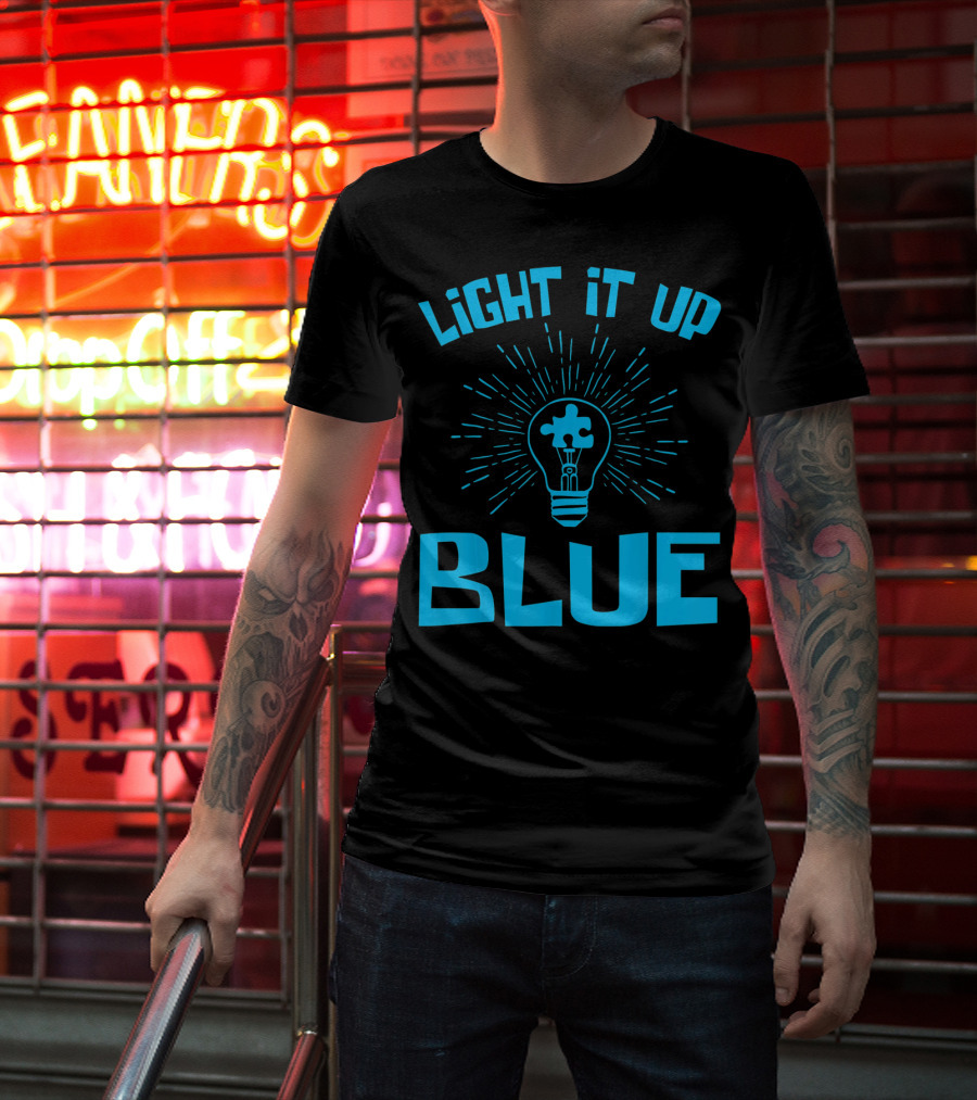 Light It Up Blue Autism Awareness Puzzle Bulb T-Shirt