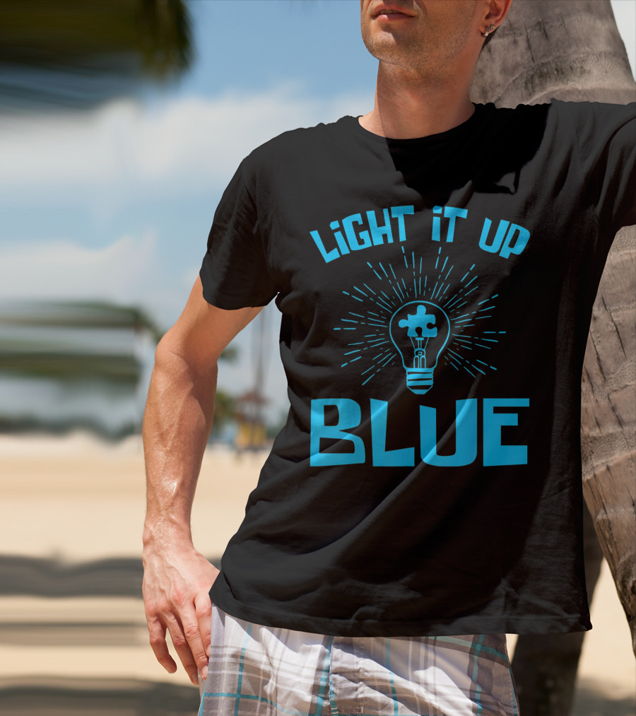 Light It Up Blue Autism Awareness Puzzle Bulb T-Shirt