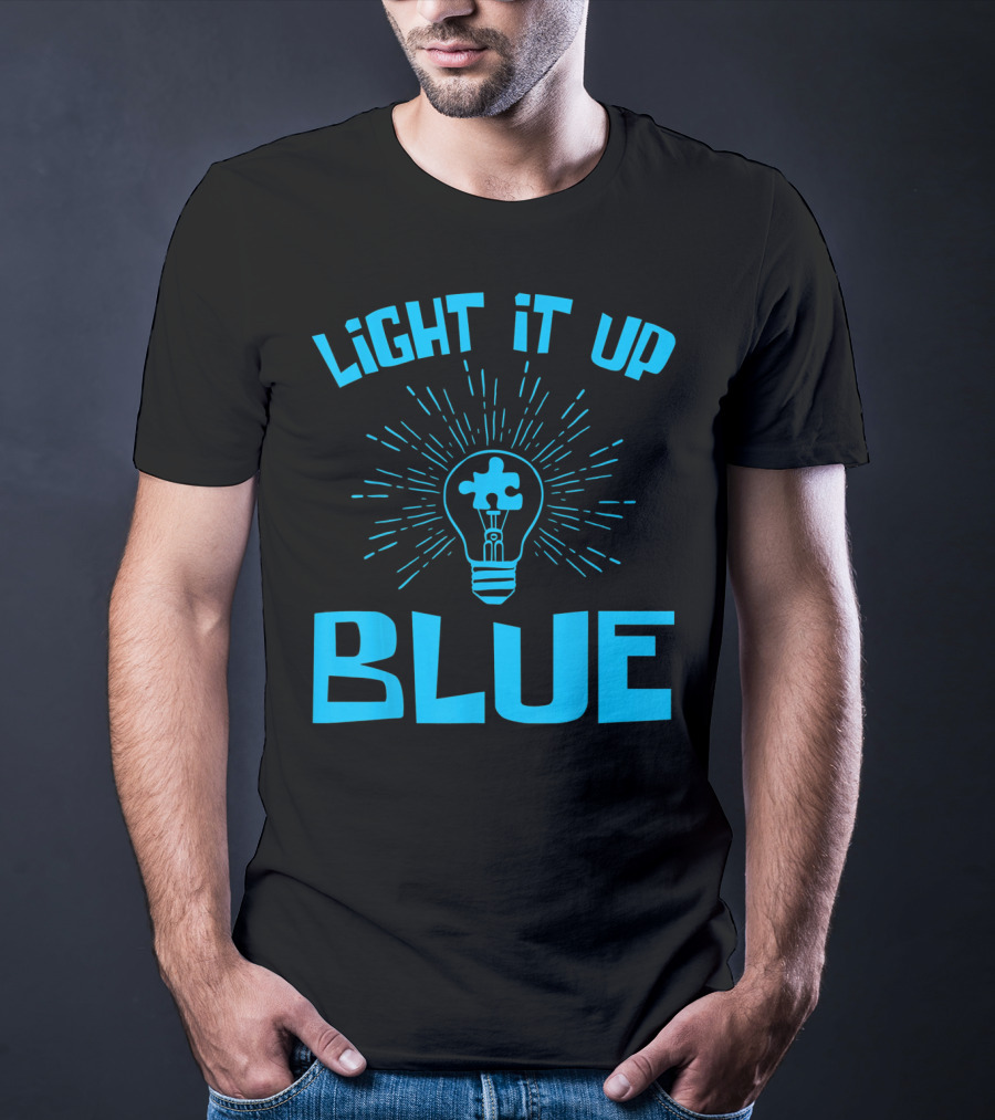 Light It Up Blue Autism Awareness Puzzle Bulb T-Shirt
