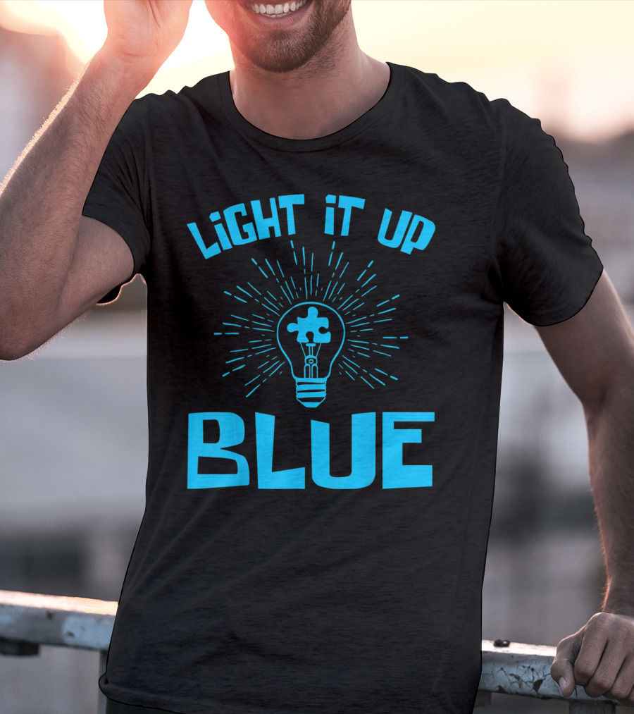 Light It Up Blue Autism Awareness Puzzle Bulb T-Shirt