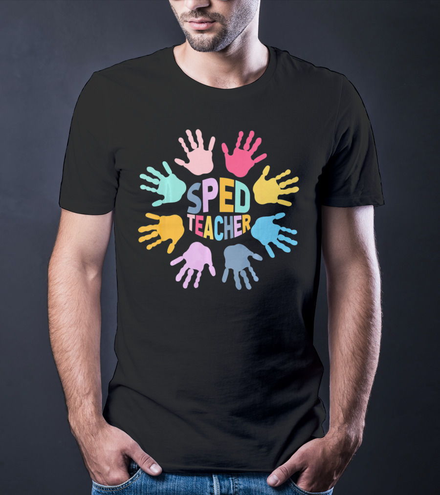 SPED Teacher Colorful Handprint Autism Puzzle Awareness T-Shirt