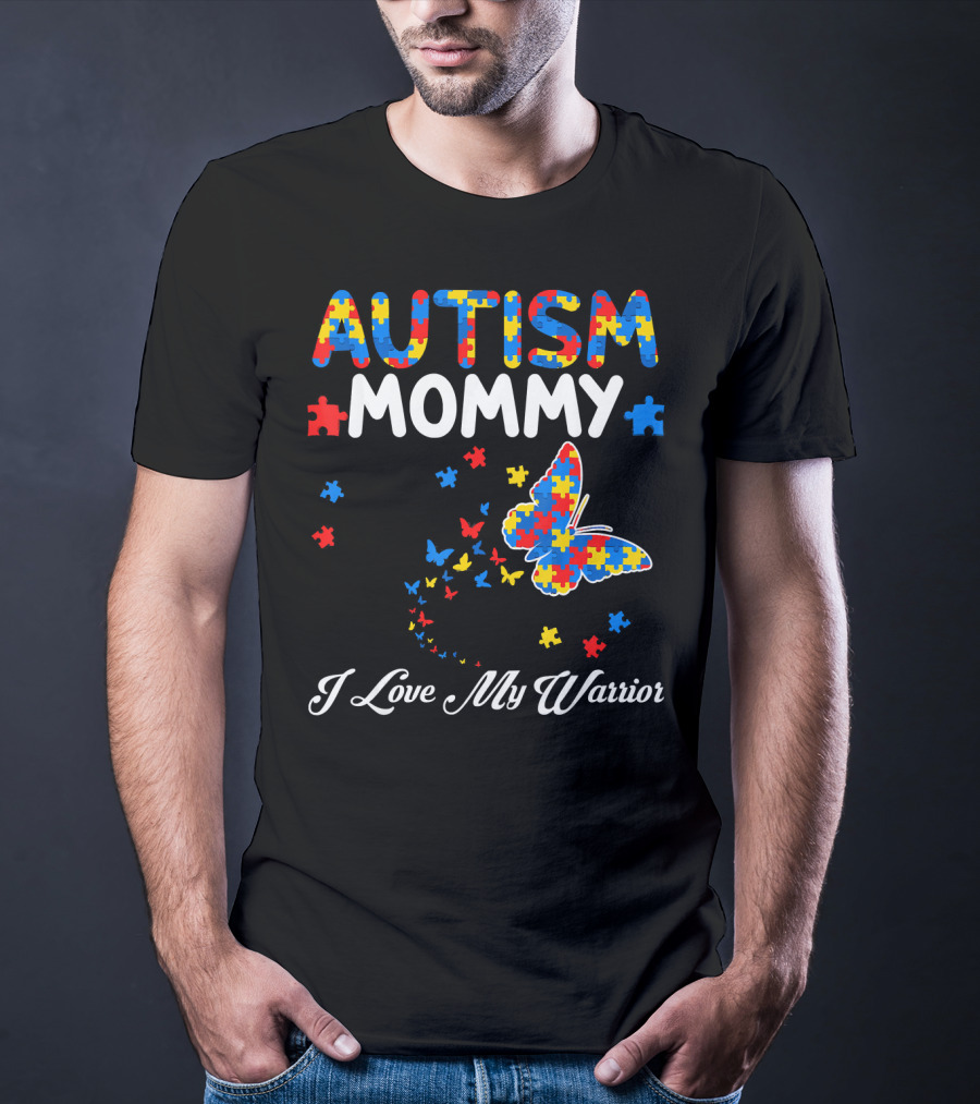 Autism Mommy I Love My Warrior Butterfly Puzzle T-Shirt