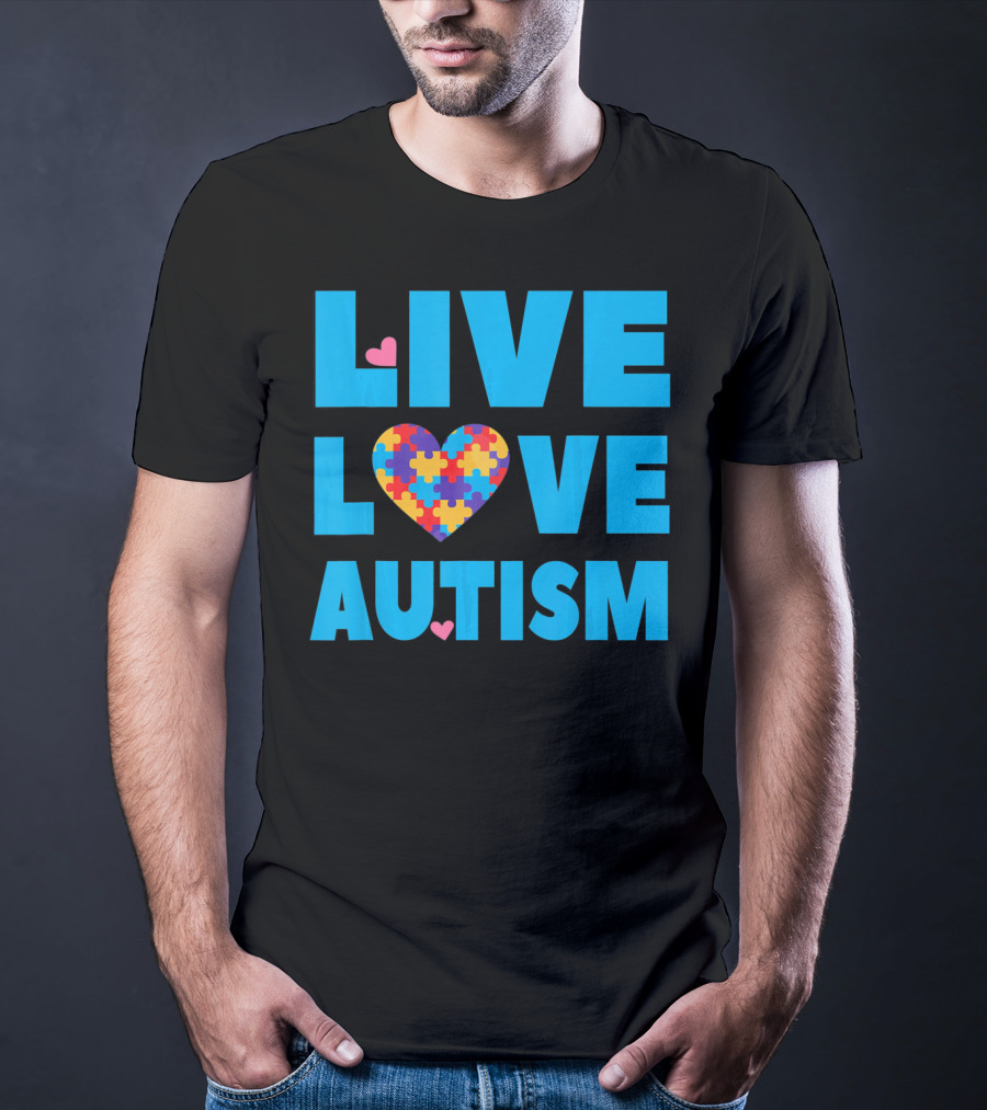 Live Love Autism Autism Mom Awareness Puzzle Heart T-Shirt