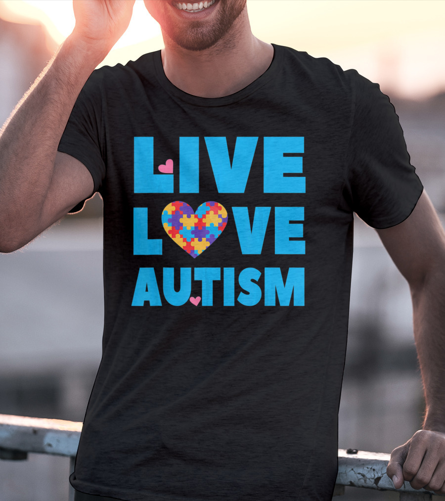 Live Love Autism Autism Mom Awareness Puzzle Heart T-Shirt