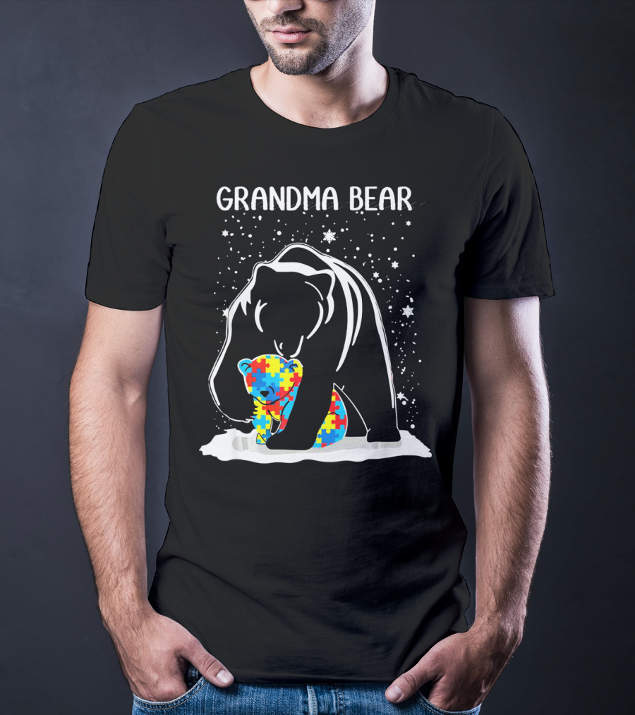 Grandma Bear With Baby Bear Autism Awareness Puzzle T-Shirt