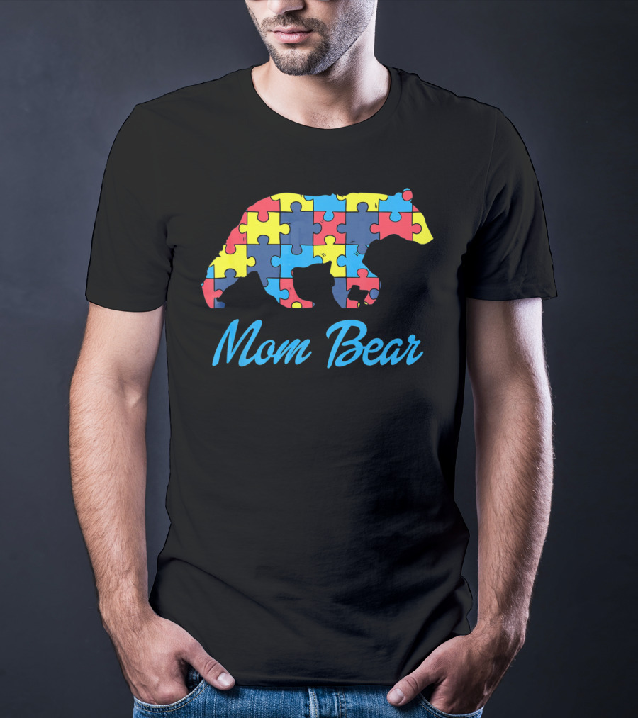 Mom Bear Autism Awareness Puzzle T-Shirt