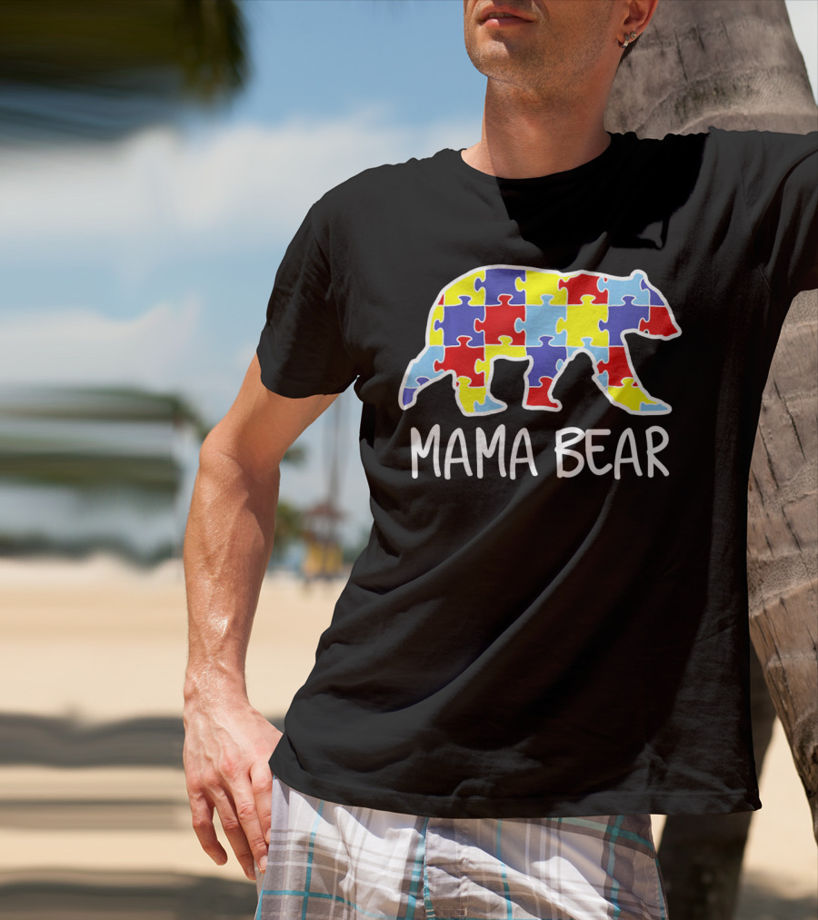 Mama Bear Puzzle Piece Autism Awareness T-Shirt