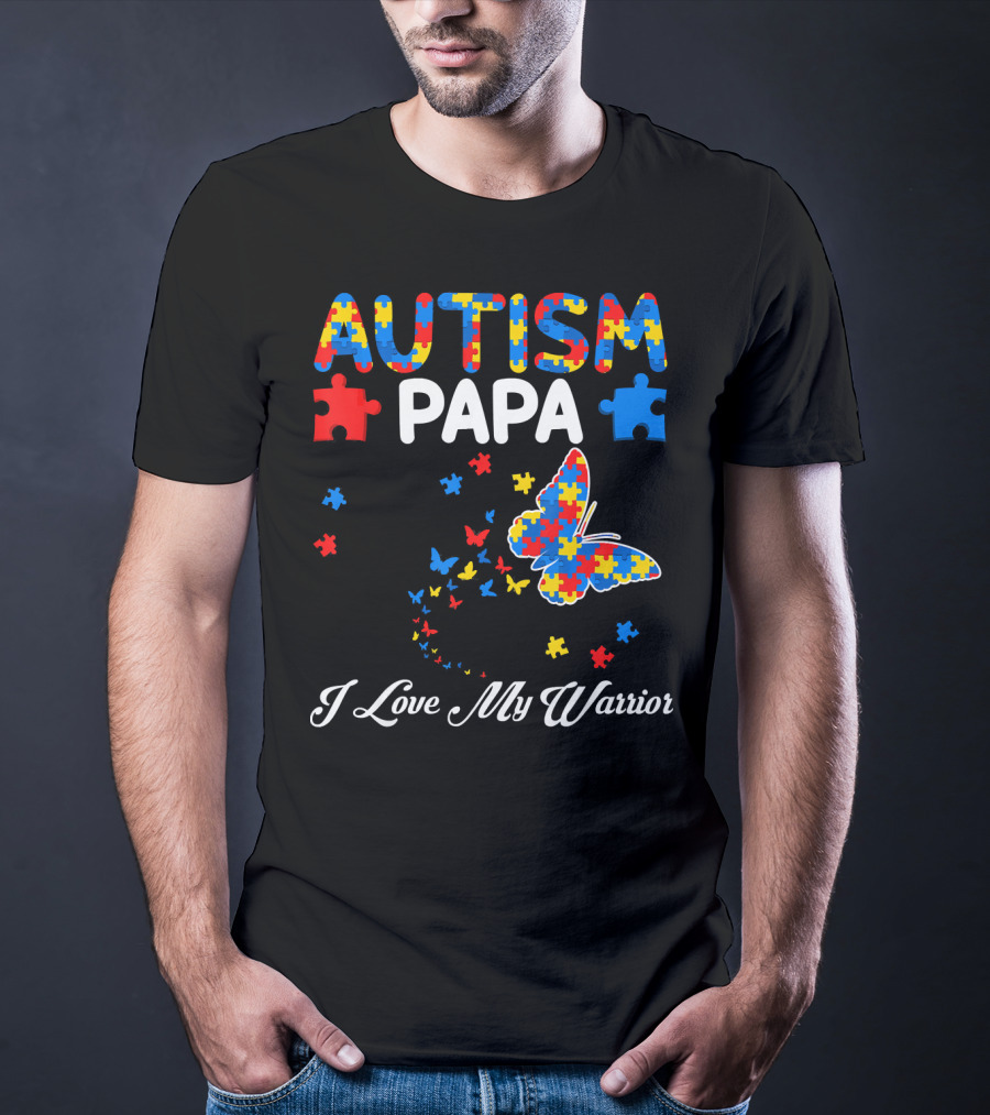 Autism Papa I Love My Warrior Butterfly Puzzle T-Shirt