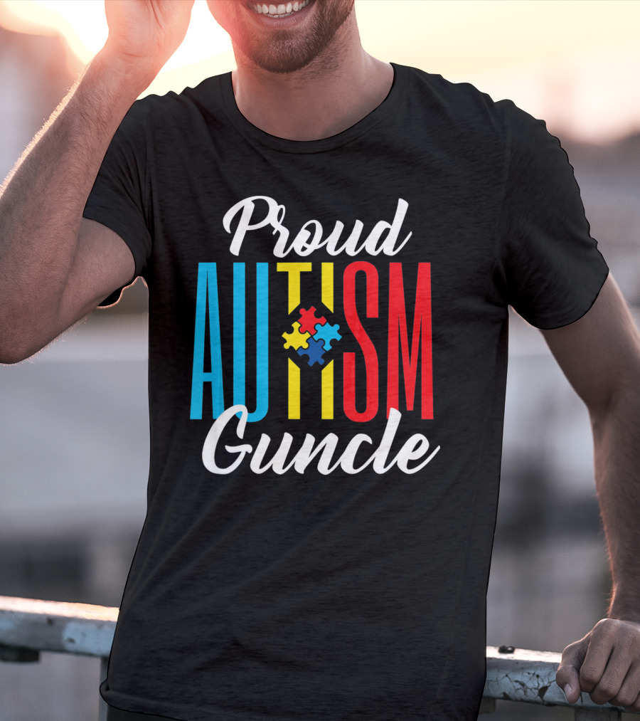Proud Autism Guncle Puzzle Piece Awareness Support T-Shirt