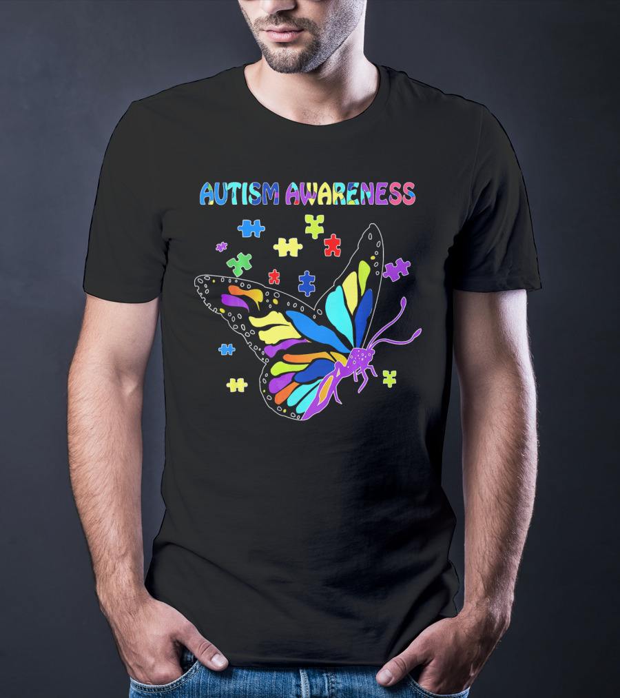 Autism Awareness Colorful Butterfly Puzzle Pieces T-Shirt