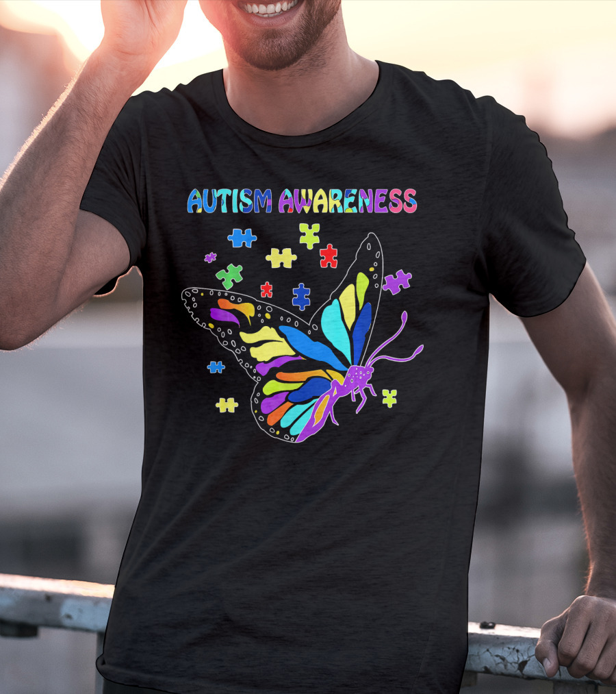 Autism Awareness Colorful Butterfly Puzzle Pieces T-Shirt