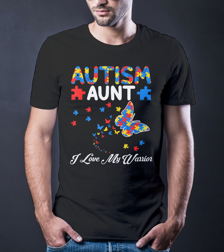 Autism Aunt I Love My Warrior Butterfly Puzzle T-Shirt