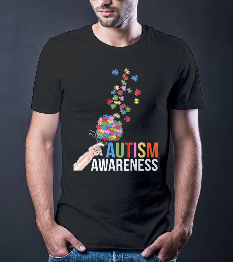 Autism Awareness Butterfly Puzzle Pieces Balloon T-Shirt