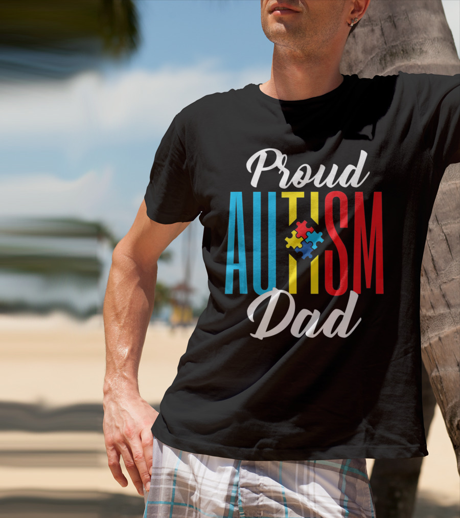 Proud Autism Dad Puzzle Piece Awareness Support T-Shirt