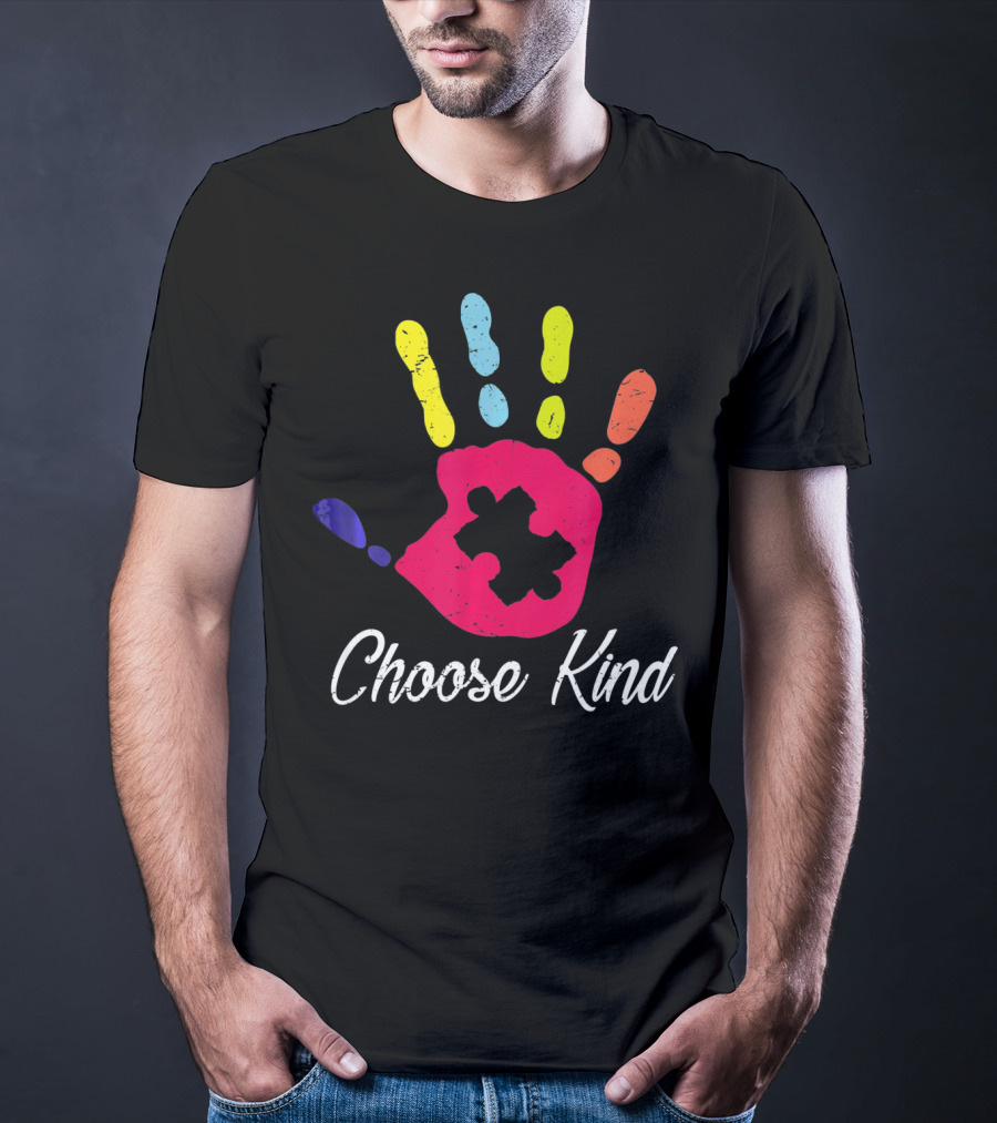 Choose Kind Colorful Hand Autism Puzzle Piece T-Shirt