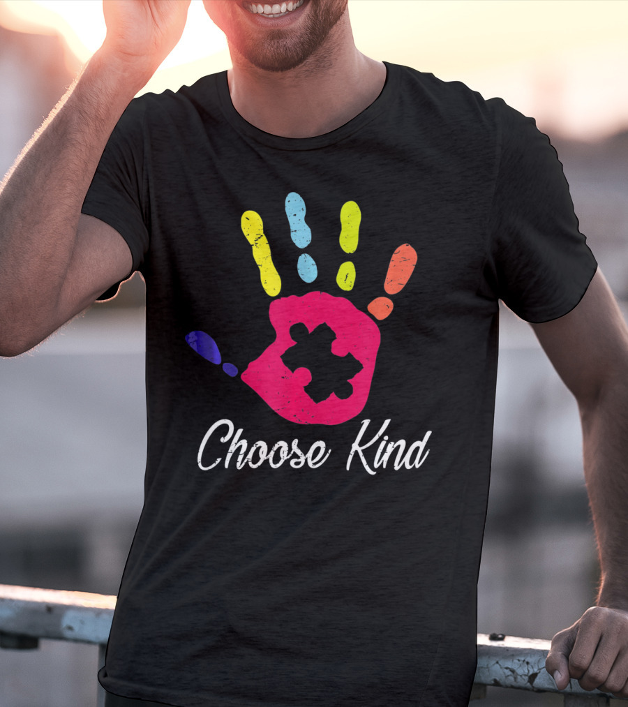 Choose Kind Colorful Hand Autism Puzzle Piece T-Shirt