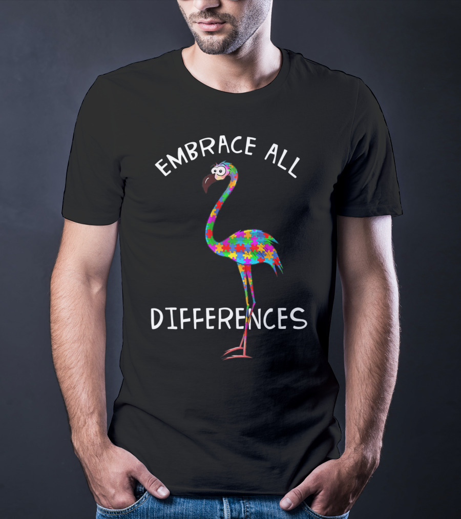 Embrace All Differences Puzzle Flamingo T-Shirt