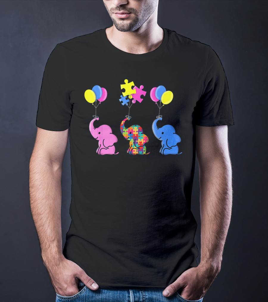 Autism Elephant Awareness Balloons Puzzles T-Shirt