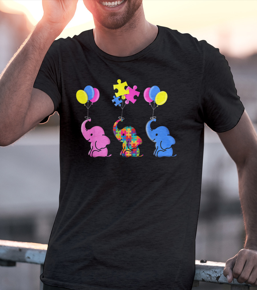 Autism Elephant Awareness Balloons Puzzles T-Shirt