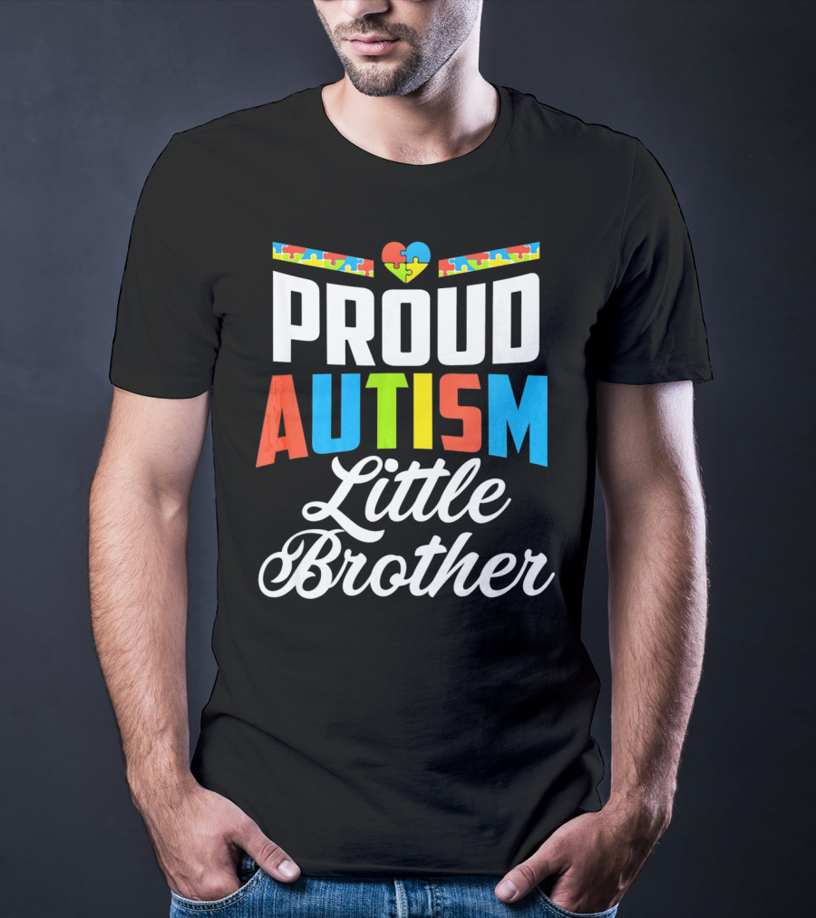 Proud Autism Little Brother Puzzle Piece Heart Awareness T-Shirt
