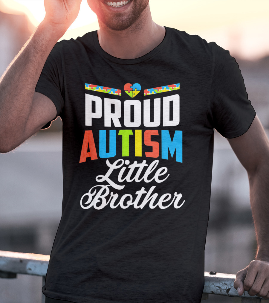 Proud Autism Little Brother Puzzle Piece Heart Awareness T-Shirt