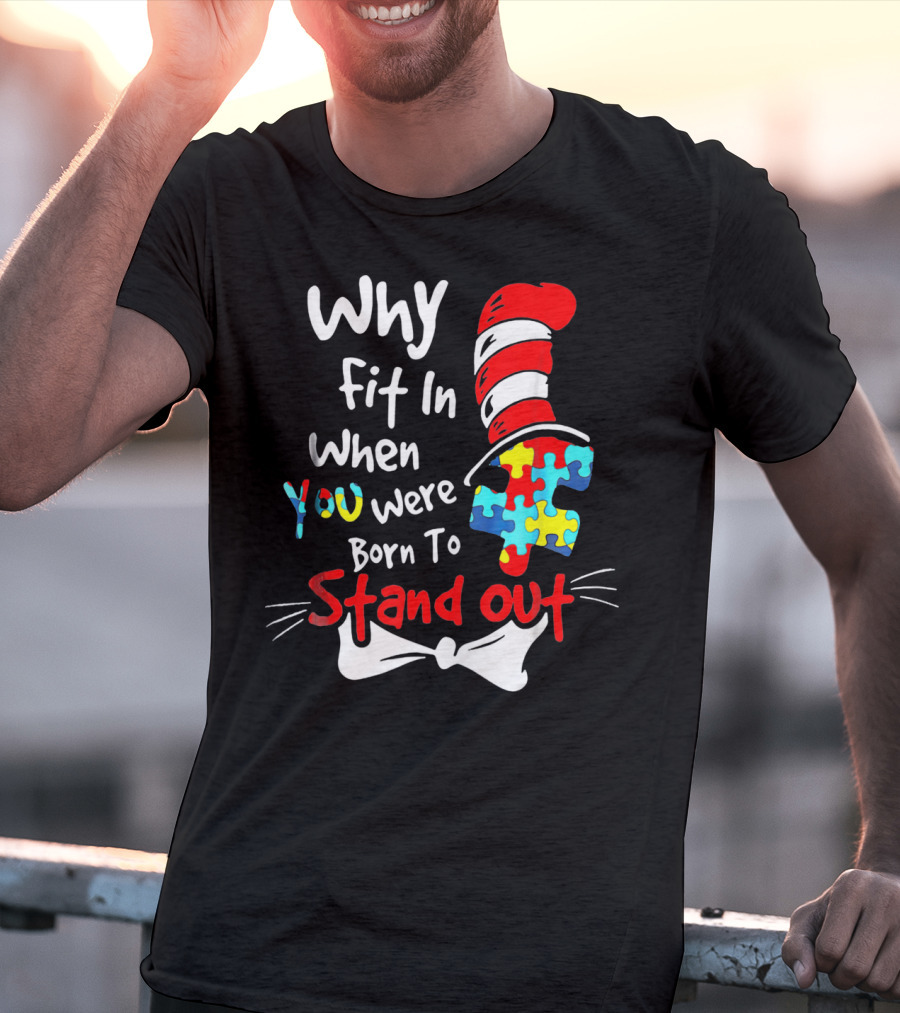 Why Fit In When You Were Born To Stand Out Puzzle Hat Cat Whiskers T-Shirt