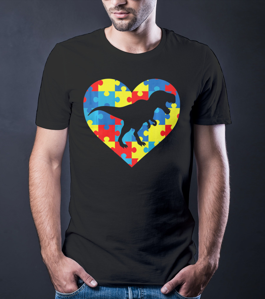 Autism Rex Heart Puzzle Dinosaur Awareness T-Shirt