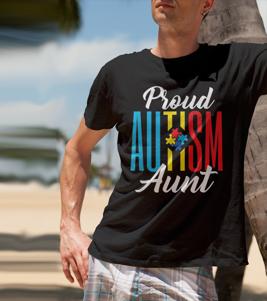 Proud Autism Aunt Puzzle Piece Awareness T-Shirt