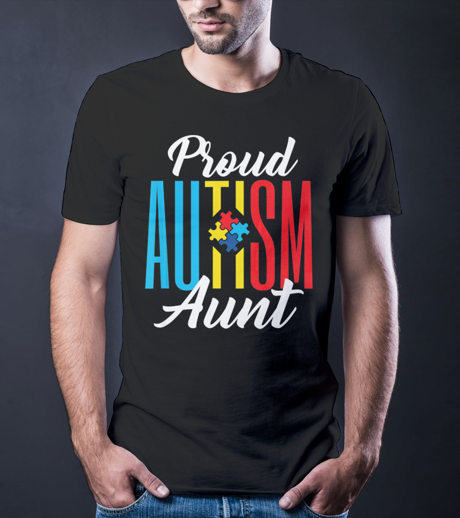 Proud Autism Aunt Puzzle Piece Awareness T-Shirt