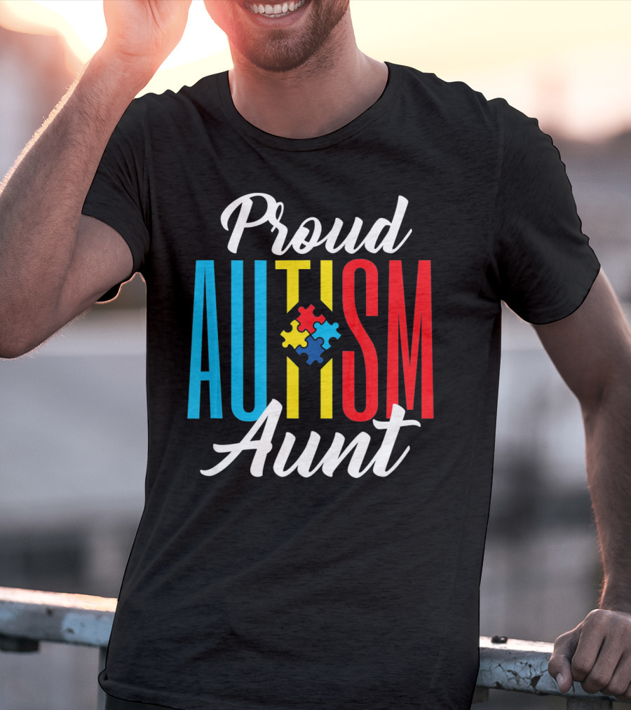 Proud Autism Aunt Puzzle Piece Awareness T-Shirt