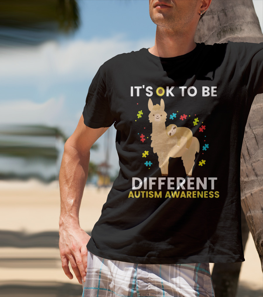 It's OK To Be Different Llama Sloth Autism Awareness T-Shirt