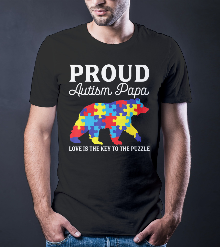 Proud Autism Papa Love Is The Key To The Puzzle T-Shirt