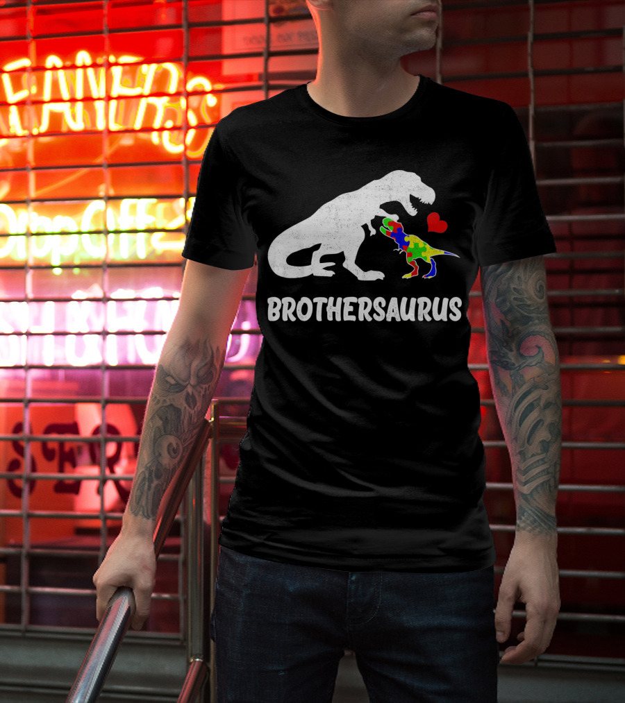 Brothersaurus Strong Dinosaur Autism Heart Puzzle T-Shirt