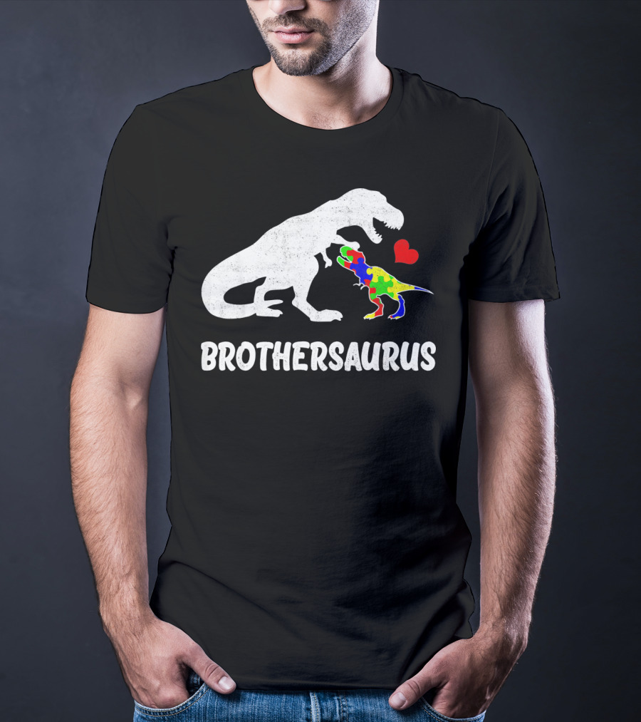 Brothersaurus Strong Dinosaur Autism Heart Puzzle T-Shirt