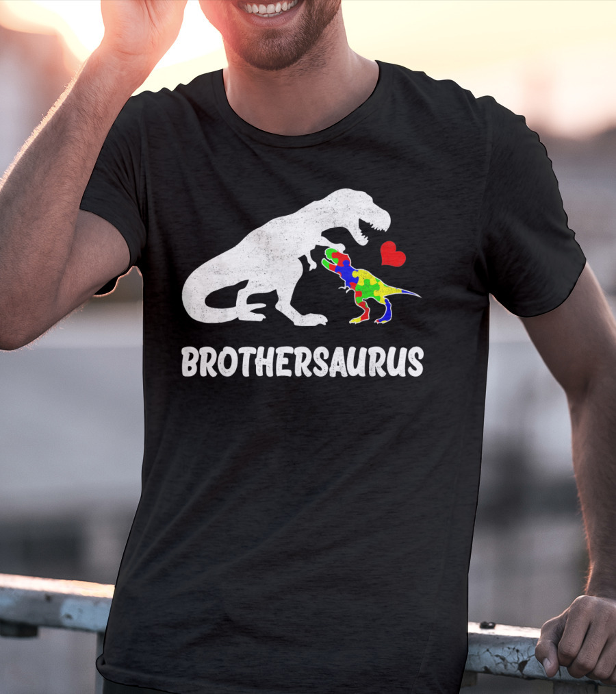 Brothersaurus Strong Dinosaur Autism Heart Puzzle T-Shirt