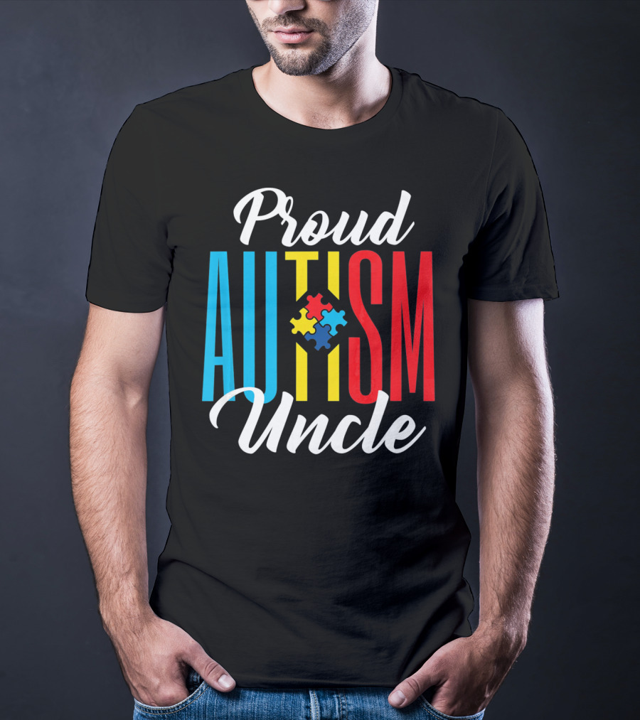 Proud Autism Uncle Puzzle Piece Awareness Support T-Shirt