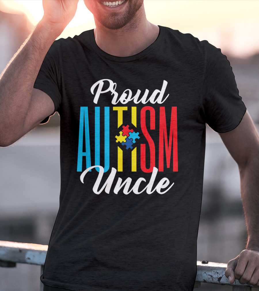 Proud Autism Uncle Puzzle Piece Awareness Support T-Shirt