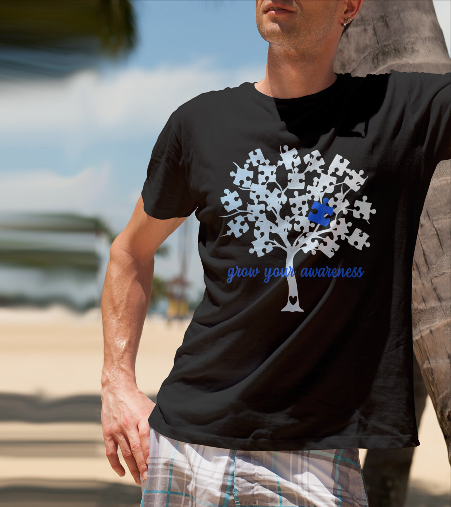 Grow Your Awareness Puzzle Tree Autism Heart T-Shirt