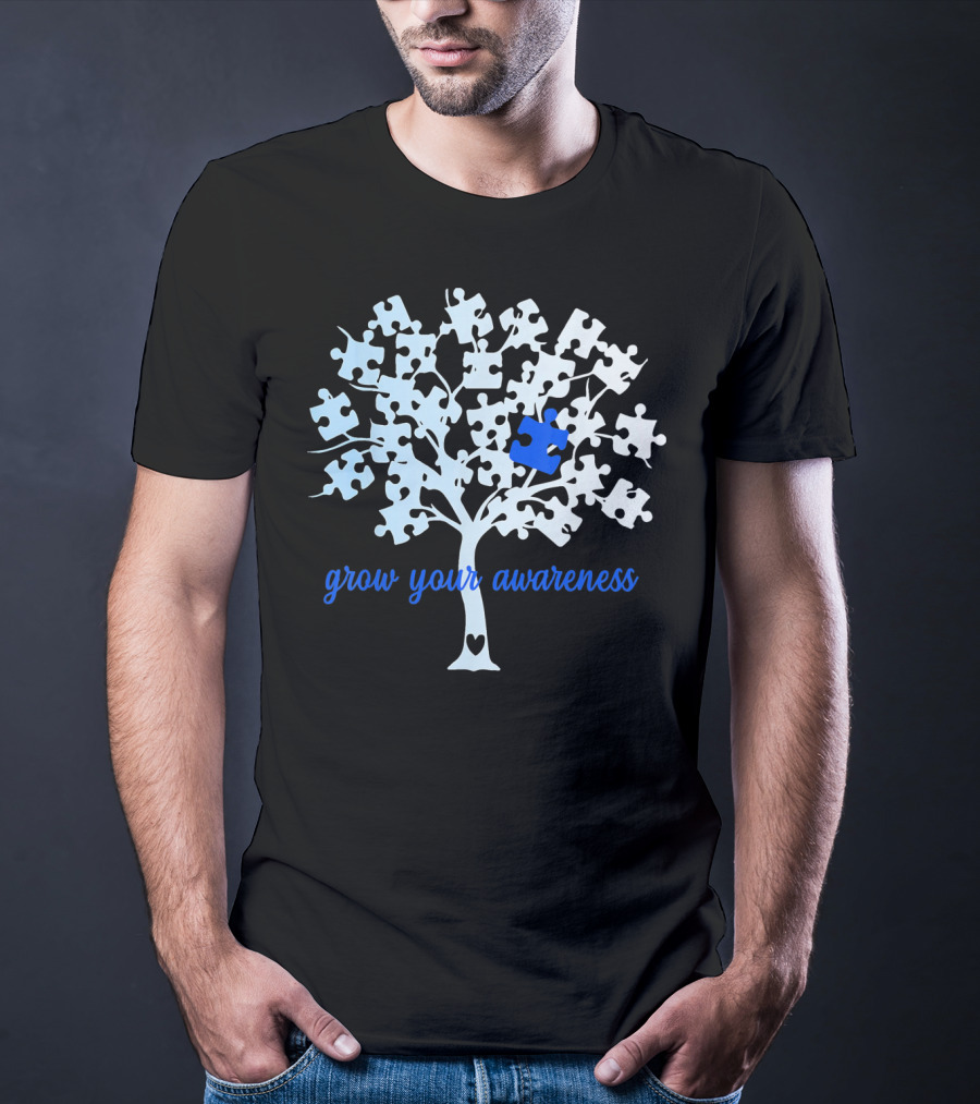 Grow Your Awareness Puzzle Tree Autism Heart T-Shirt