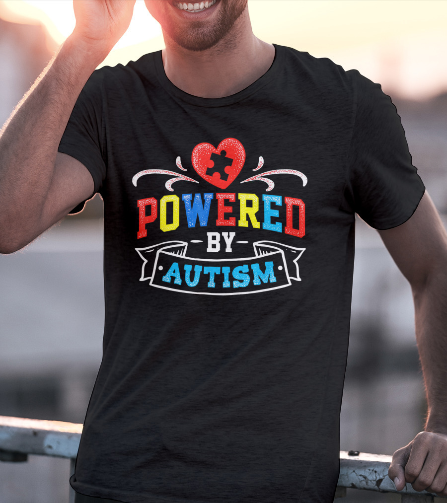 Powered By Autism Puzzle Heart T-Shirt