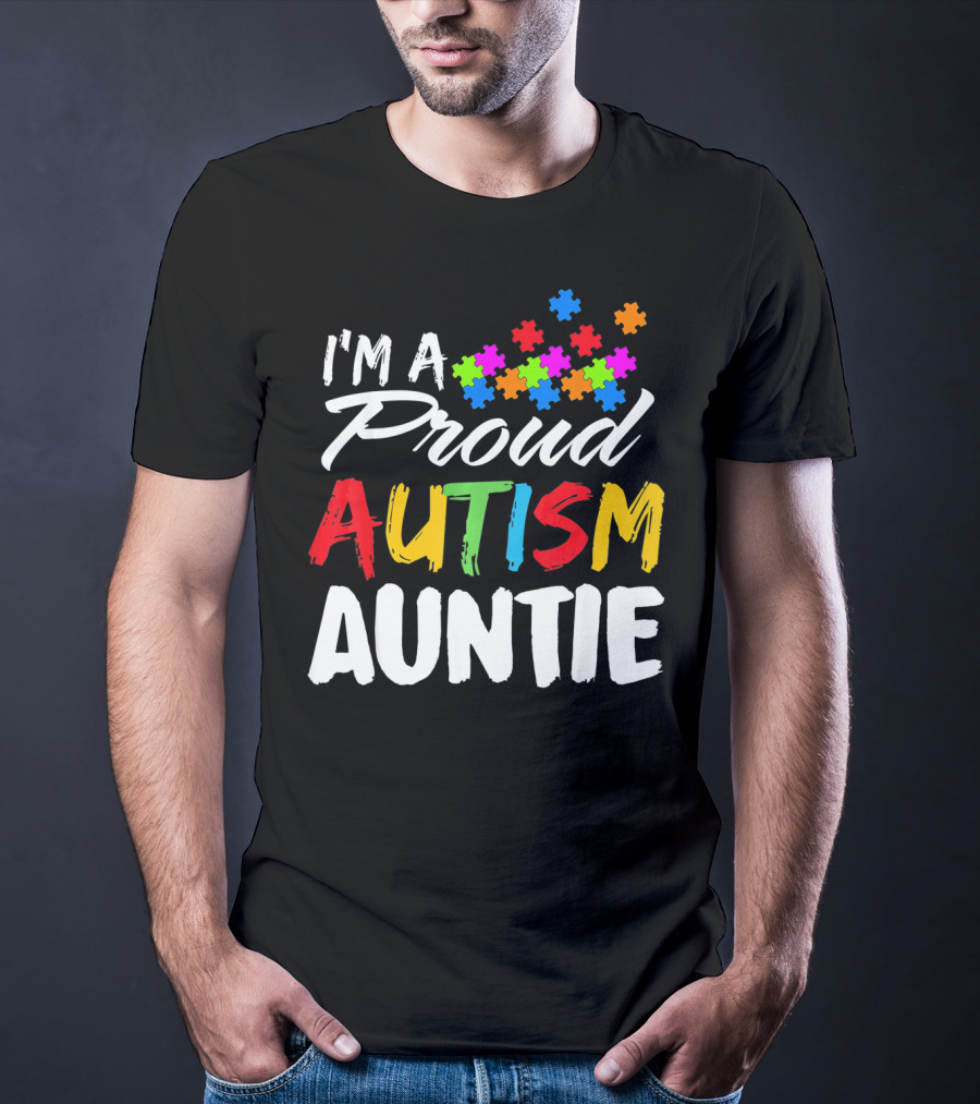 I'm A Proud Autism Auntie Puzzle Piece Colors T-Shirt