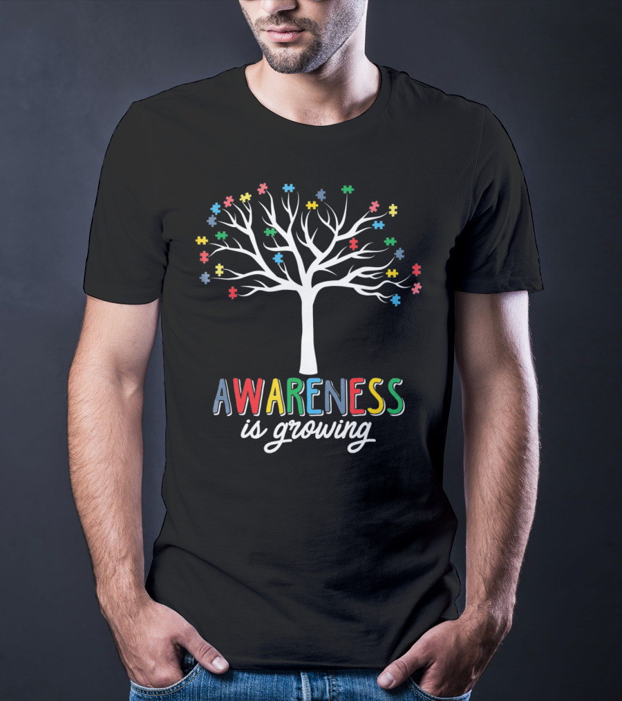 Awareness Is Growing Tree With Colorful Puzzle Pieces T-Shirt