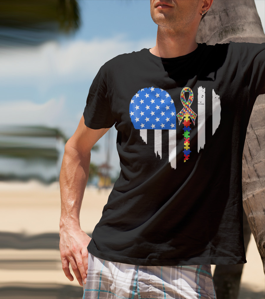 Autism Awareness Heart Shaped Flag With Puzzle Ribbon Be A Better Life T-Shirt